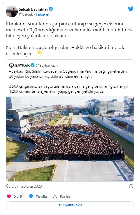 Baykar'dan 'istihdam' iddialarına yalanlama: 20 yıldan bu yana...